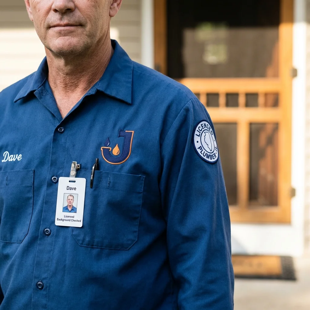 Licensed plumber showing ID badge in Moscow Mills, MO
