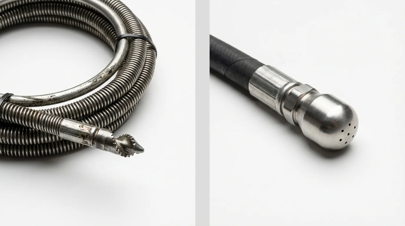 Drain snake cable and hydro jetting nozzle used for drain cleaning in Moscow Mills, MO