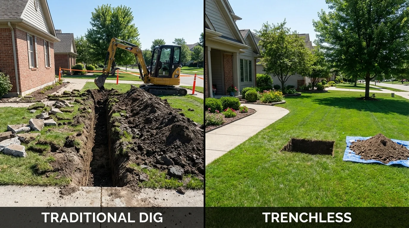 Trenchless sewer repair with minimal yard damage versus traditional excavation in Moscow Mills, MO
